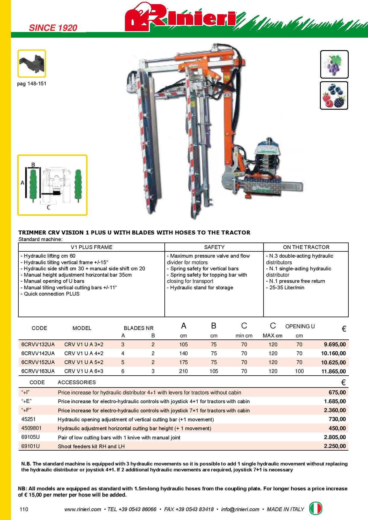 CRV VISION1 PLUS RINIERI CUTTER INVERTED WITH BAR OF KNIFES Fialhostore
