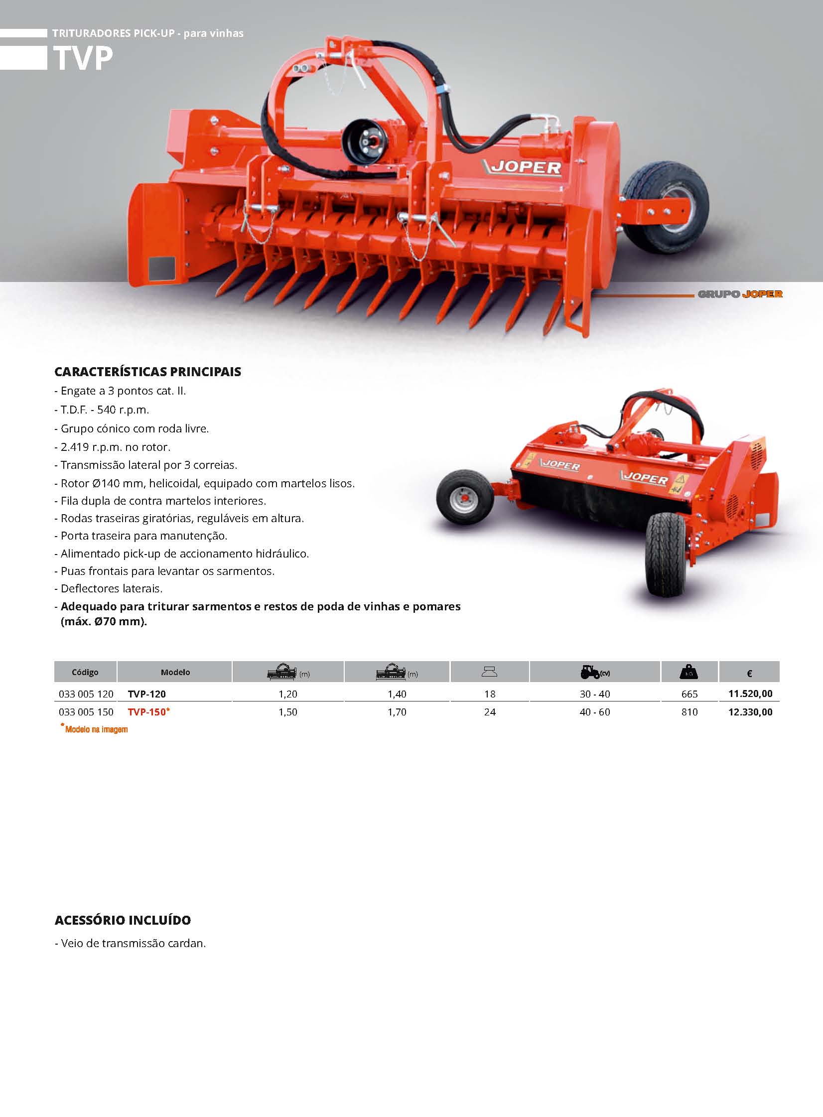 TRITURADORES JOPER TVP PICK-UP - PARA VINHA - Fialhostore